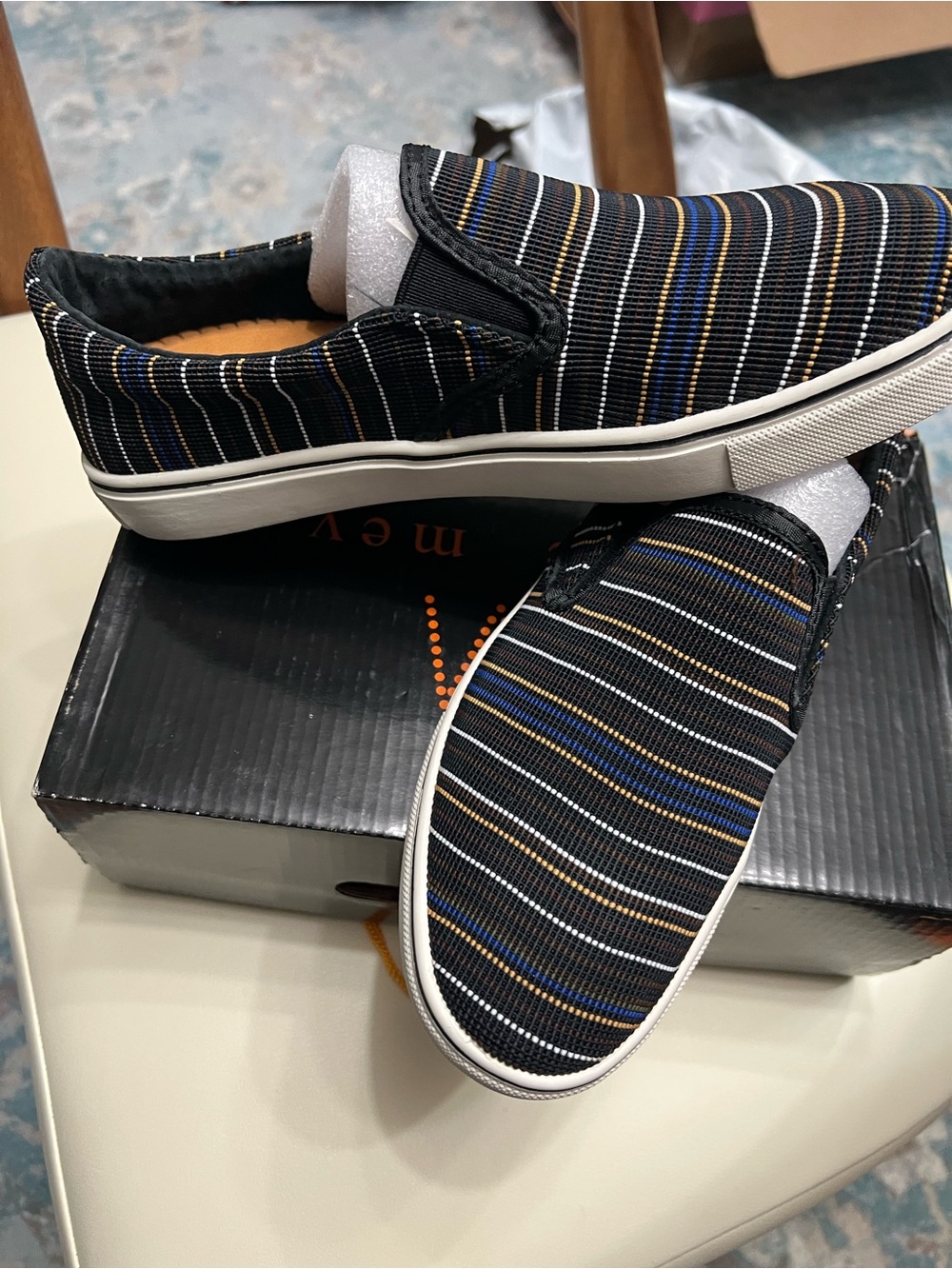 bernie mev. Black Striped Slip-On Flats